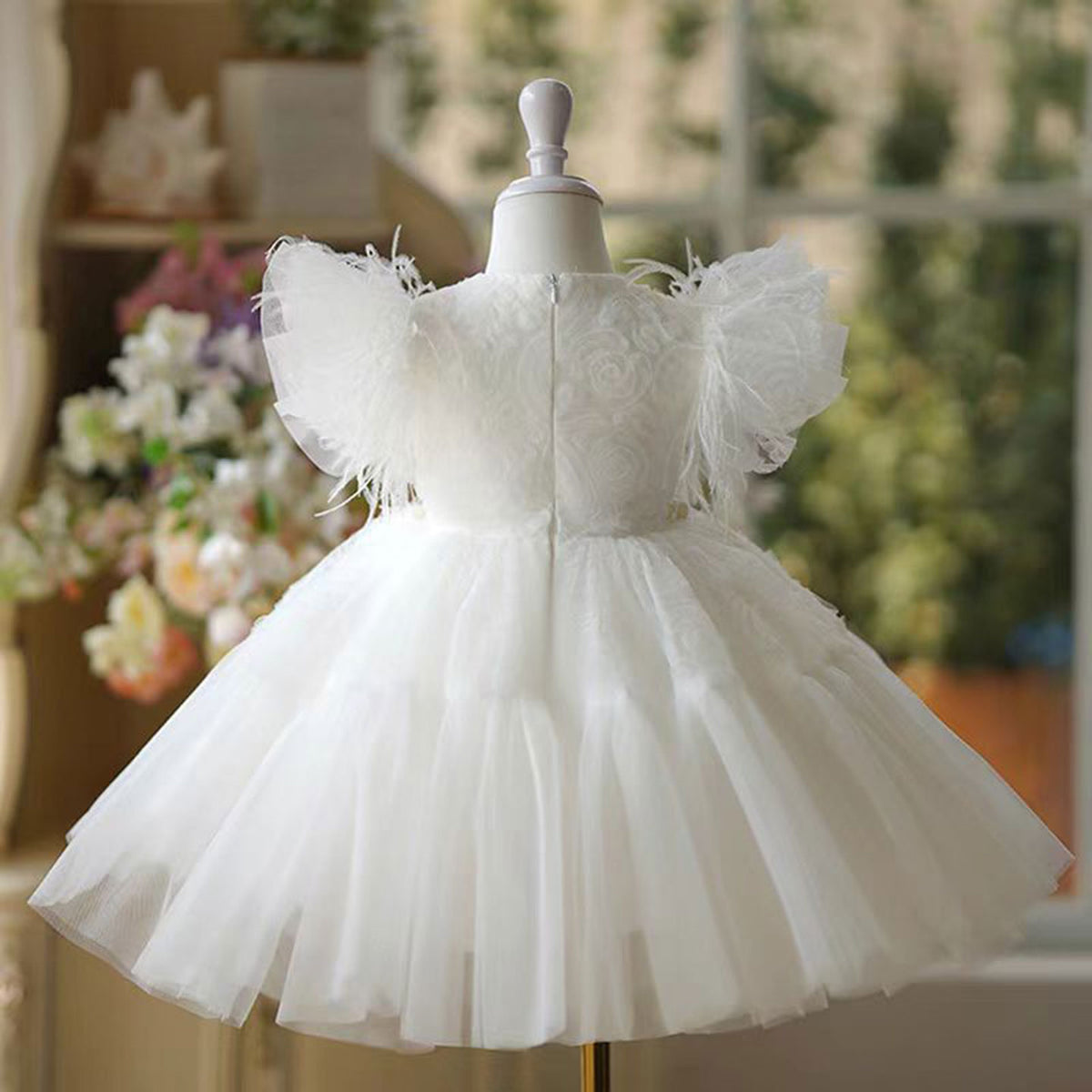 Jill White Tulle Lace Girl Dress Toddler Kids 1st Birthday Party Gown J450