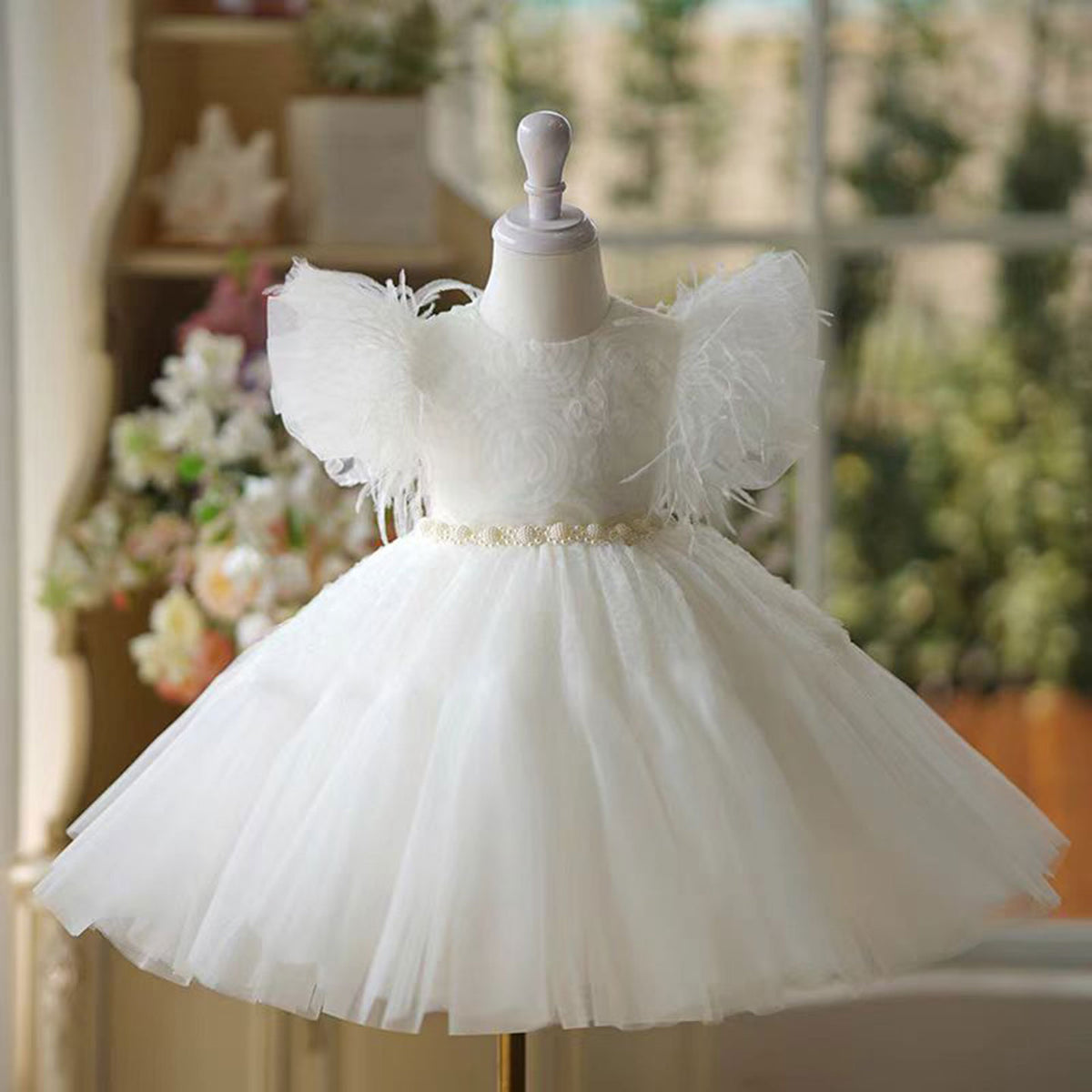 Jill White Tulle Lace Girl Dress Toddler Kids 1st Birthday Party Gown J450