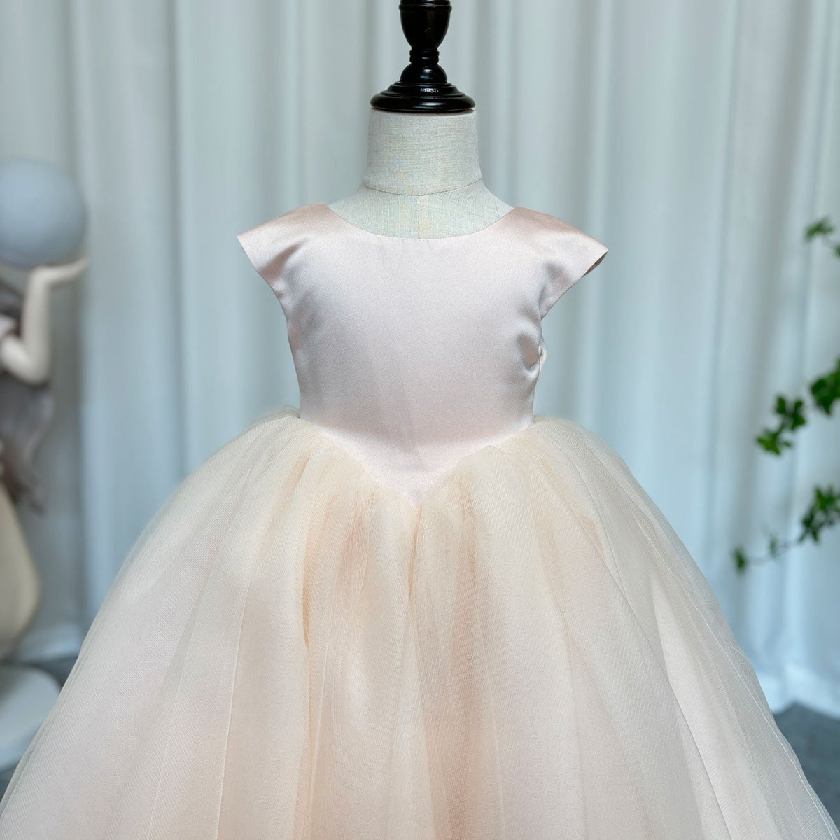 Jill Wish Blush Pink Tulle Satin Girl Dress Floor Length Arab Ball Gown J183