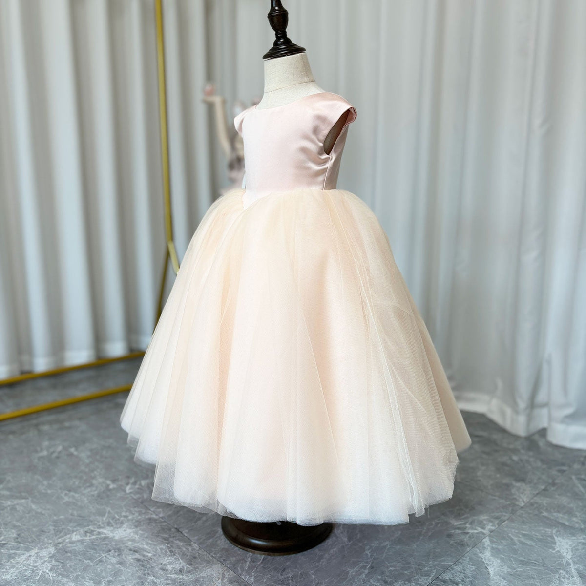Jill Wish Blush Pink Tulle Satin Girl Dress Floor Length Arab Ball Gown J183