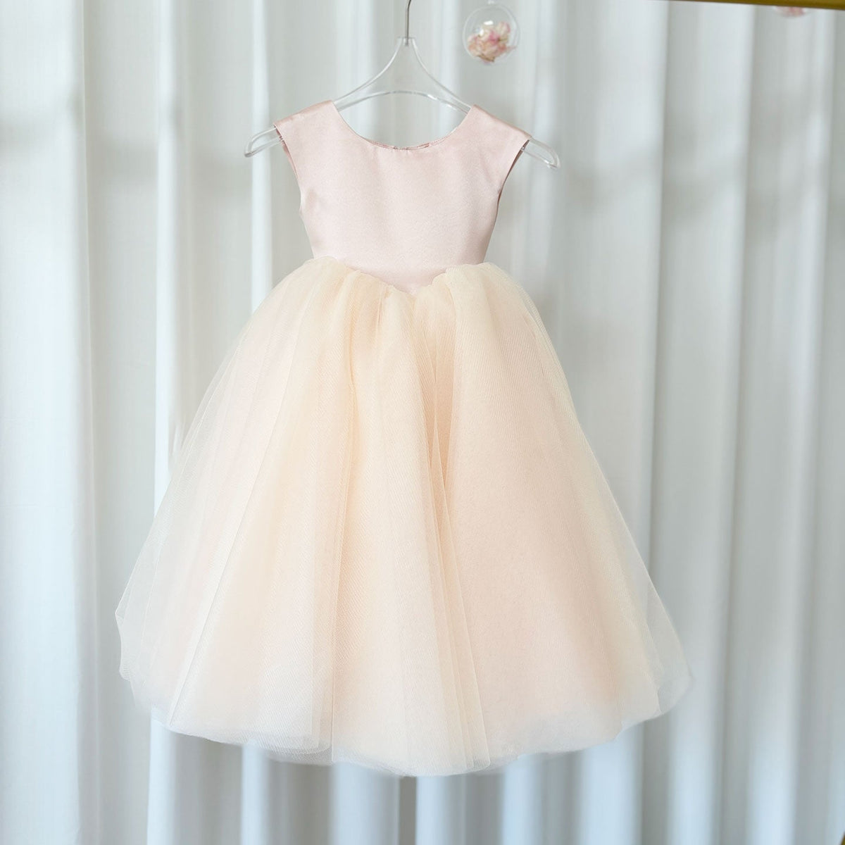 Jill Wish Blush Pink Tulle Satin Girl Dress Floor Length Arab Ball Gown J183