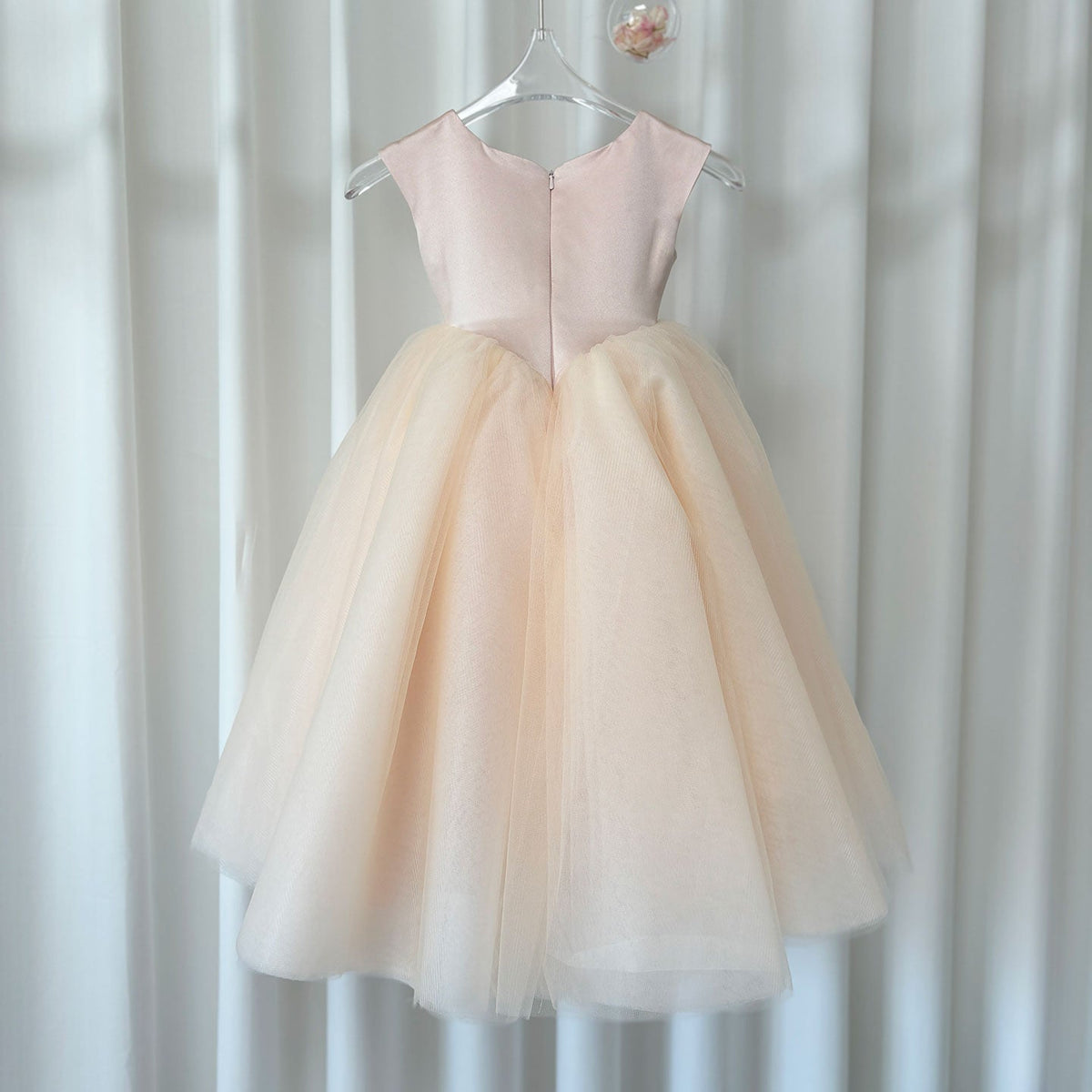 Jill Wish Blush Pink Tulle Satin Girl Dress Floor Length Arab Ball Gown J183