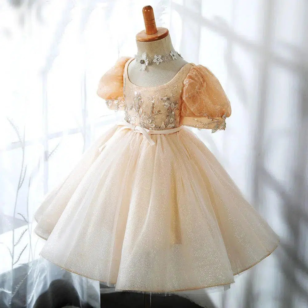 Jill Wish Champagne Baby Girl Dresses Arabic Beading Princess Gown J405