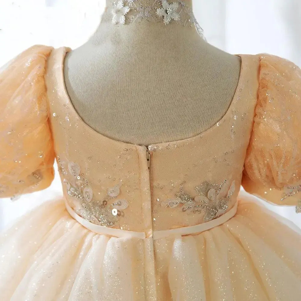 Jill Wish Champagne Baby Girl Dresses Arabic Beading Princess Gown J405