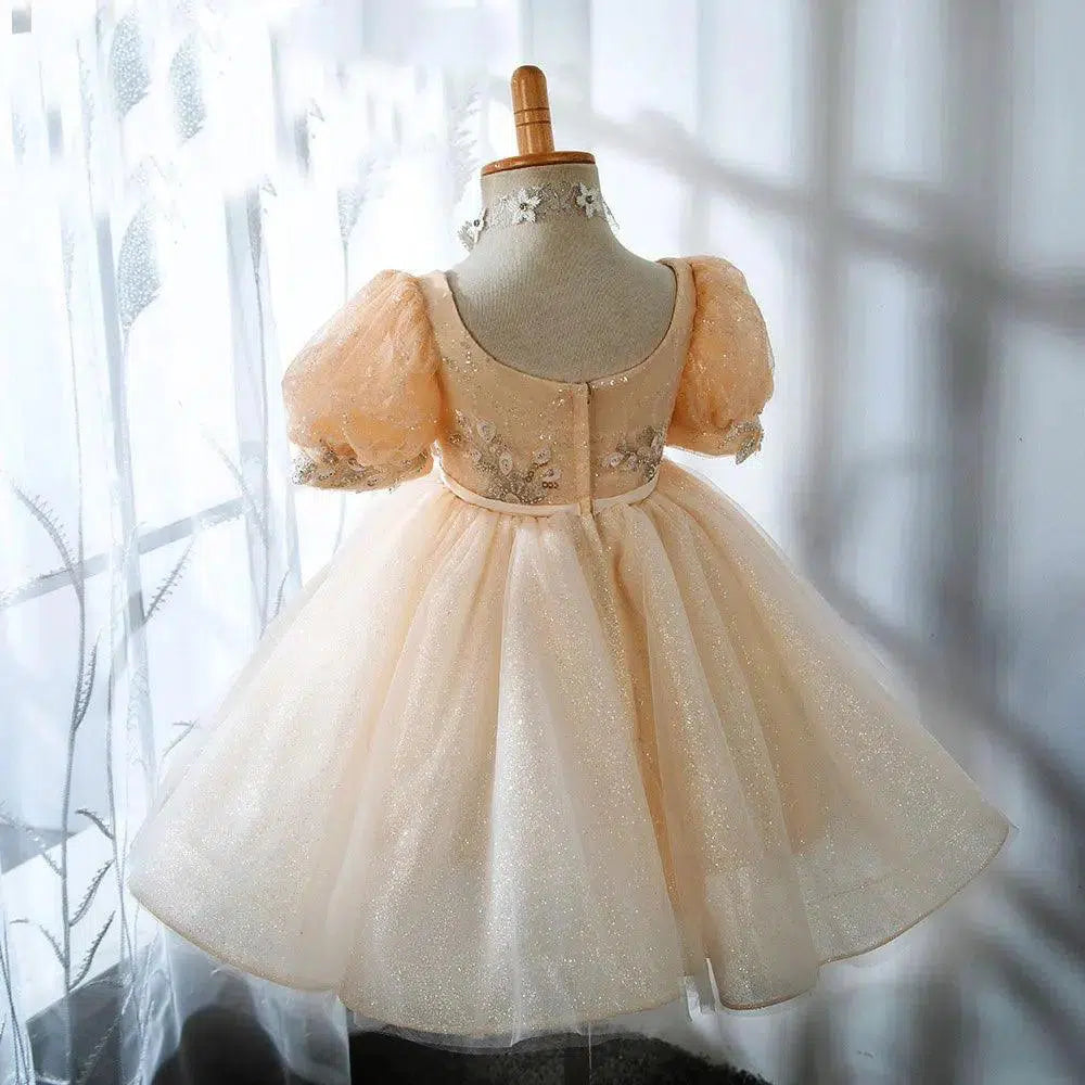 Jill Wish Champagne Baby Girl Dresses Arabic Beading Princess Gown J405