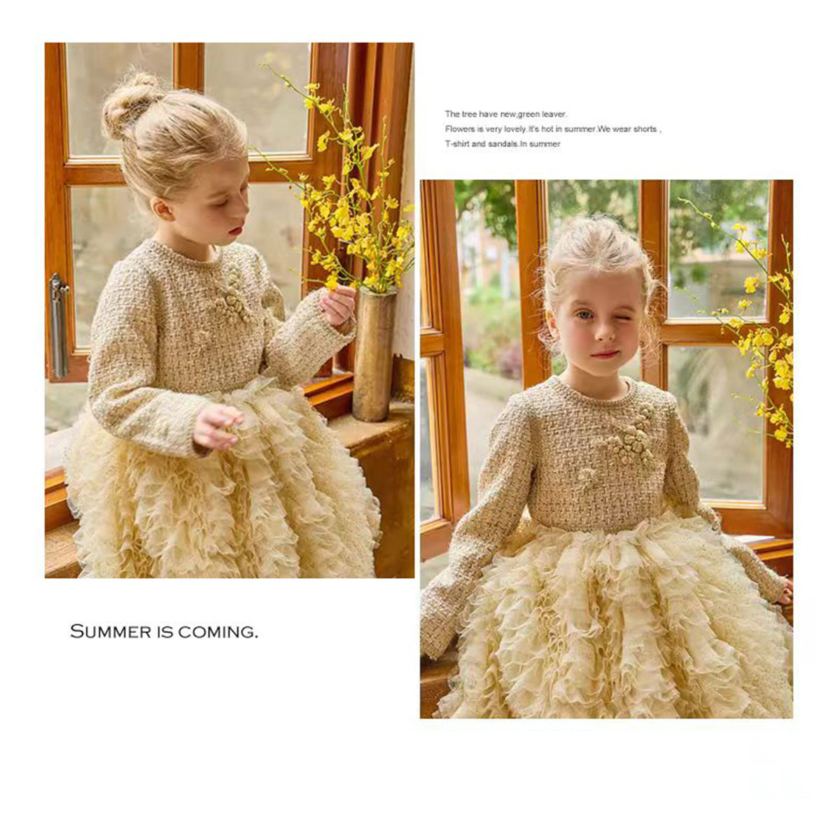 Jill Wish Champagne Child Long Sleeve Party Girl Dress J325