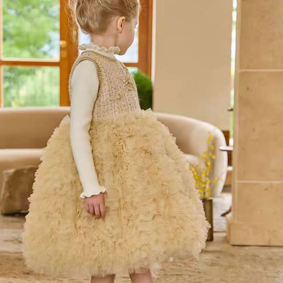 Jill Wish Champagne Child Long Sleeve Party Girl Dress J325