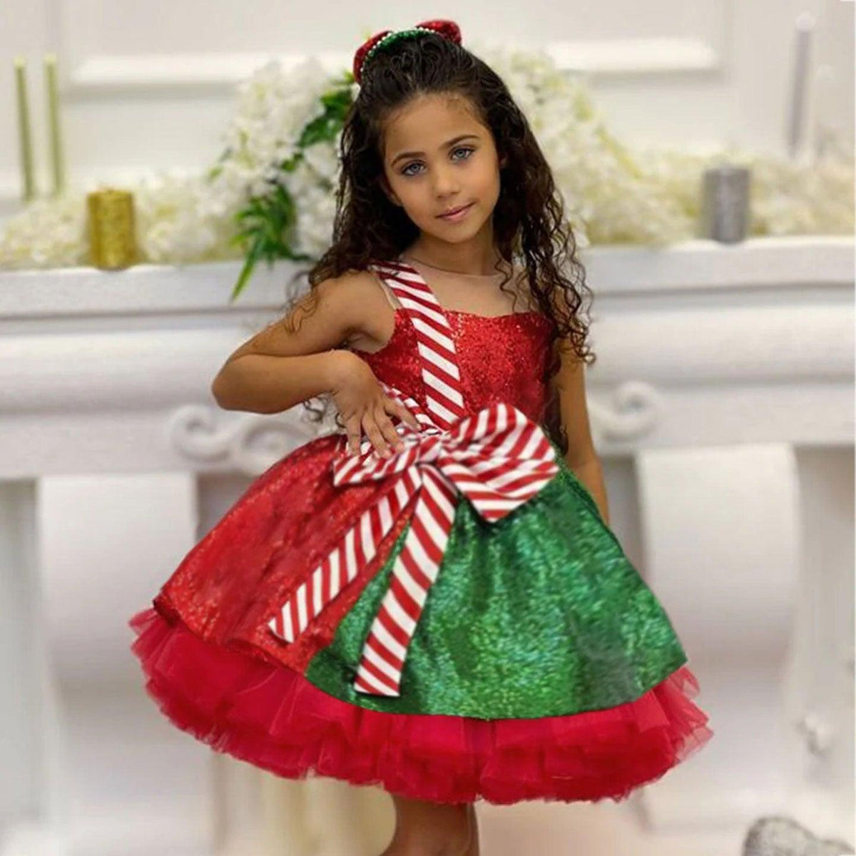 Jill Wish Christmas Red Knee Length with Bow Sleeveless Girl Ball Gown J280