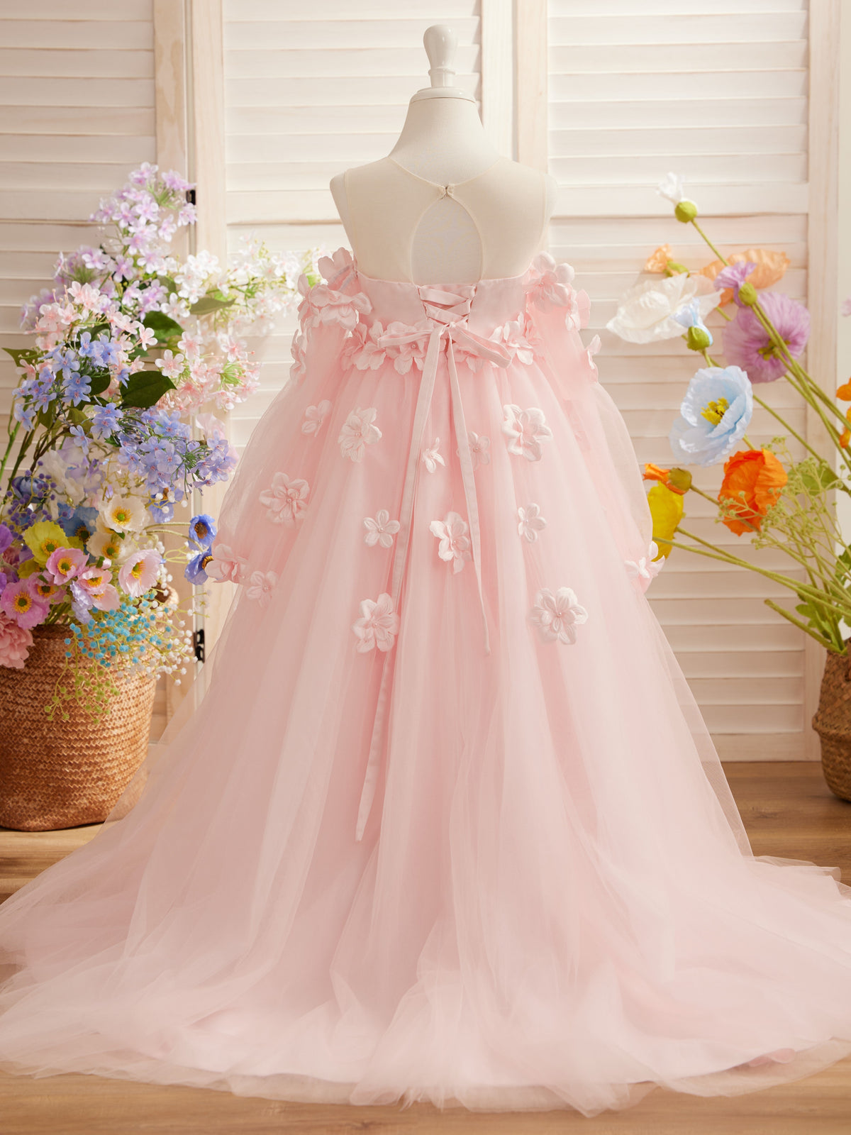 Elegant 3D Flowers Red Girl Dress Long Sleeve Princess Gown J274 – Jill Wish Elegant 3D Flowers Red Girl Dress Long Sleeve Princess Gown J274 – Jill Wish