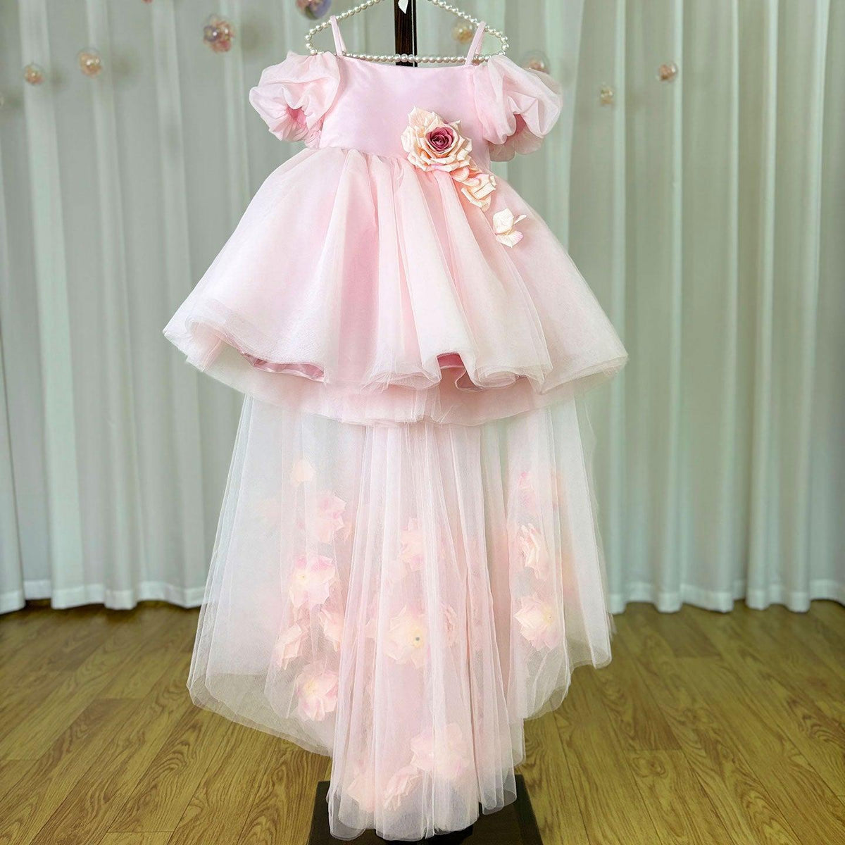Jill Wish Elegant Arabic Pink Girl Dress with Flowers Dubai Baby Kids Princess J254