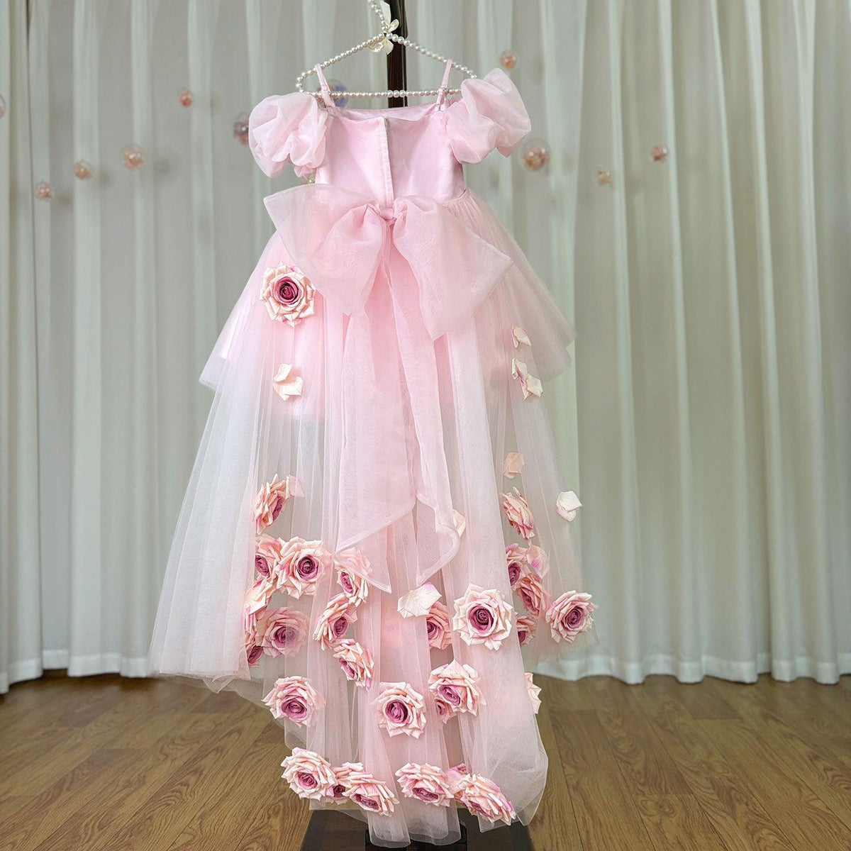 Jill Wish Elegant Arabic Pink Girl Dress with Flowers Dubai Baby Kids Princess J254