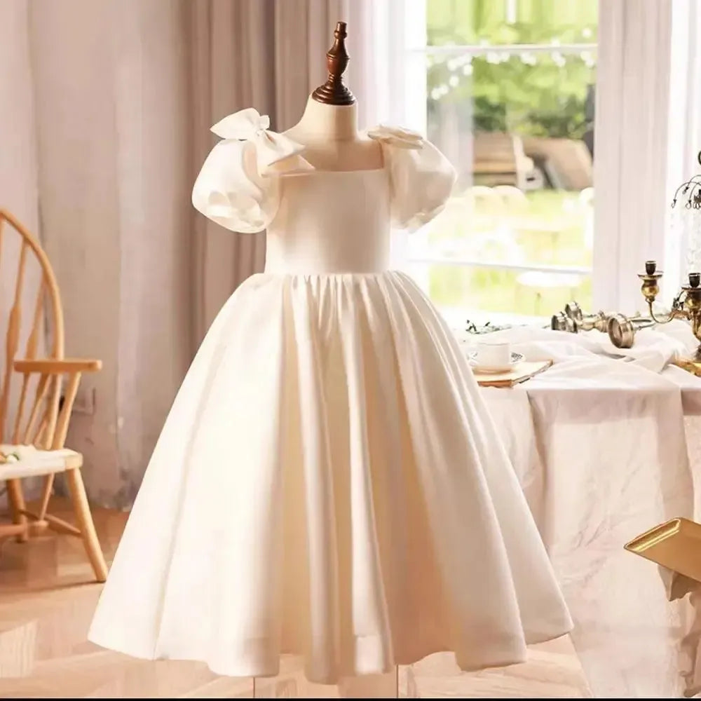 Jill Wish Elegant Arabic White Flower Girl Dress Bow Princess Kids J240