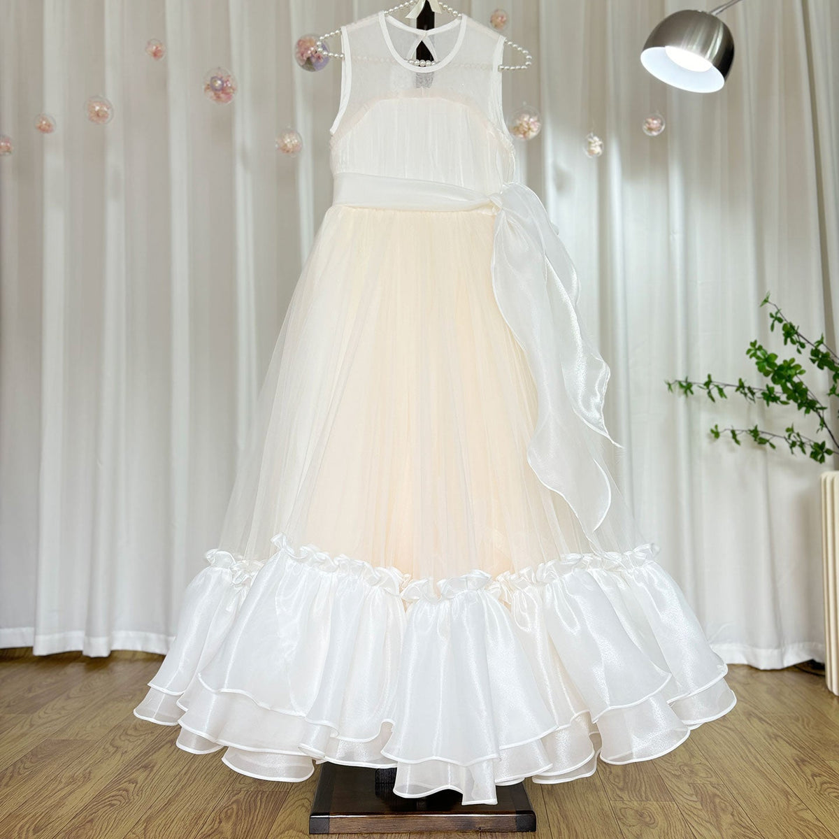 Jill Wish Elegant Beige Girl Dress Princess for Birthday Wedding Party J101