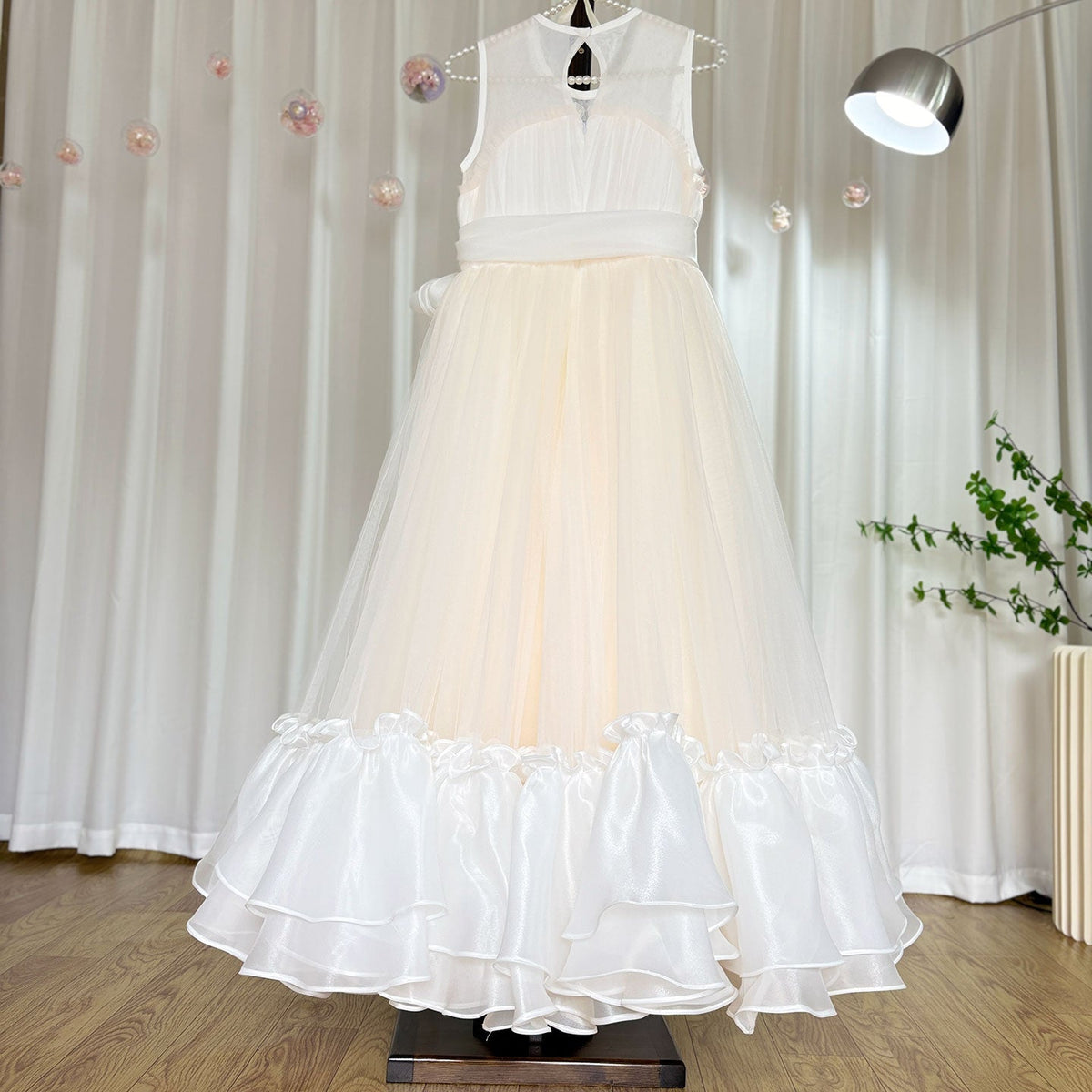 Jill Wish Elegant Beige Girl Dress Princess for Birthday Wedding Party J101