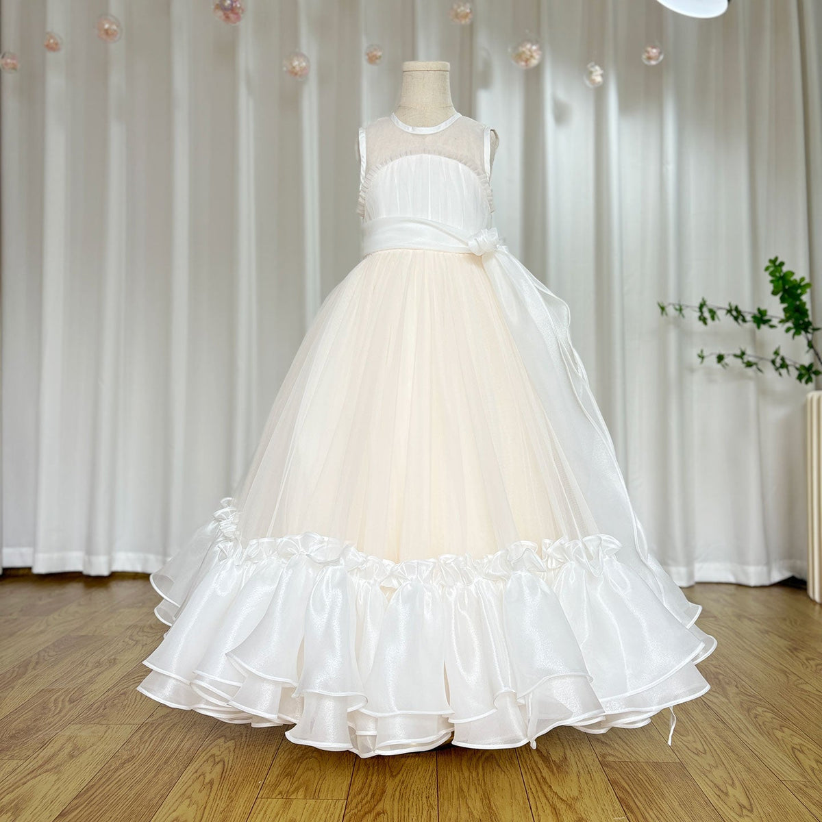 Jill Wish Elegant Beige Girl Dress Princess for Birthday Wedding Party J101
