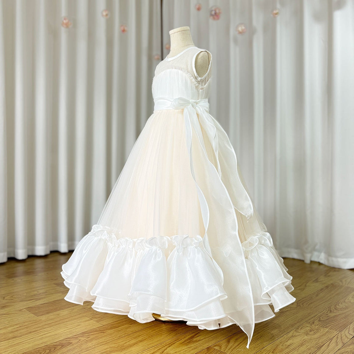 Jill Wish Elegant Beige Girl Dress Princess for Birthday Wedding Party J101