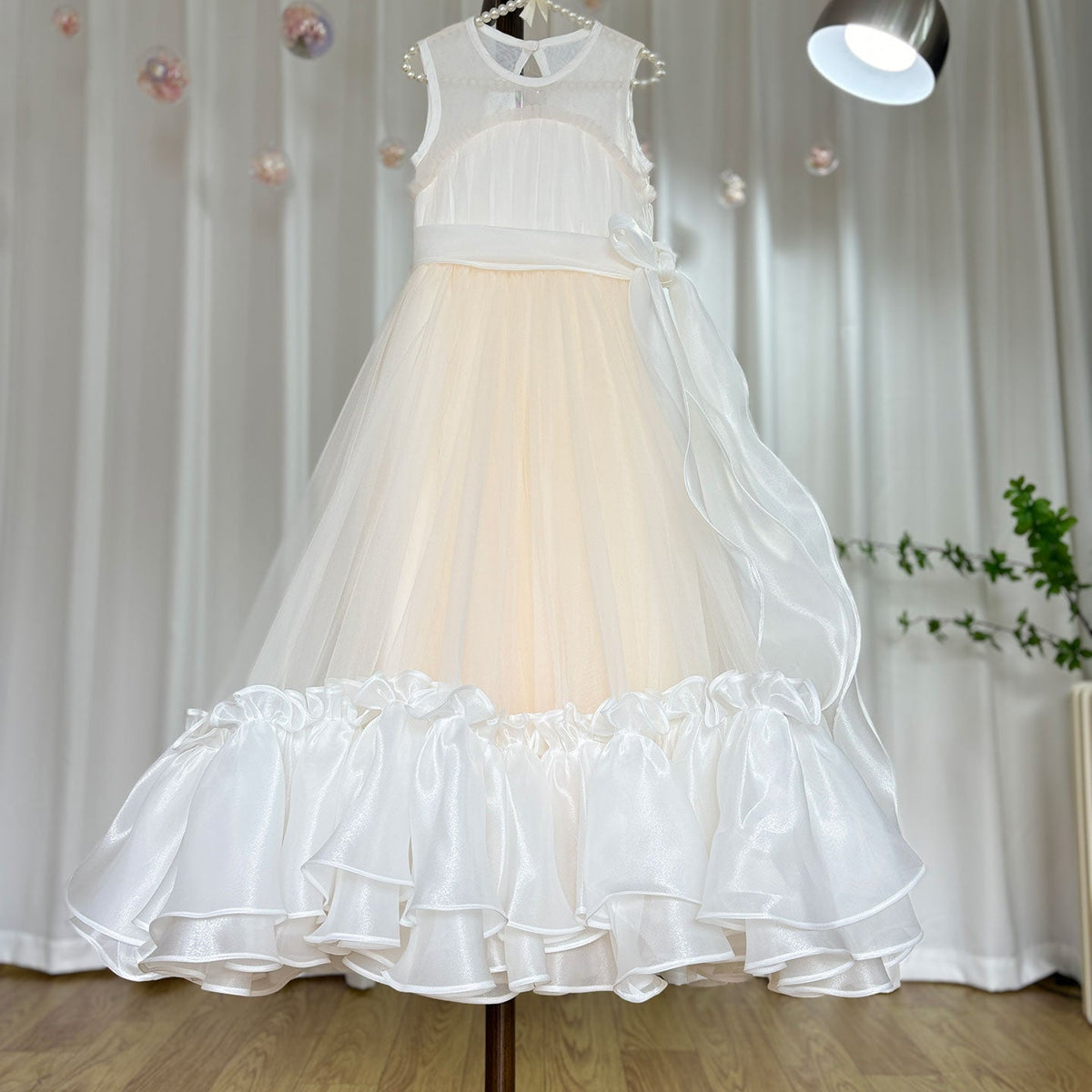 Jill Wish Elegant Beige Girl Dress Princess for Birthday Wedding Party J101