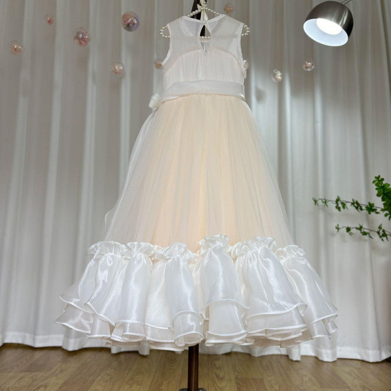 Jill Wish Elegant Beige Girl Dress Princess for Birthday Wedding Party J101