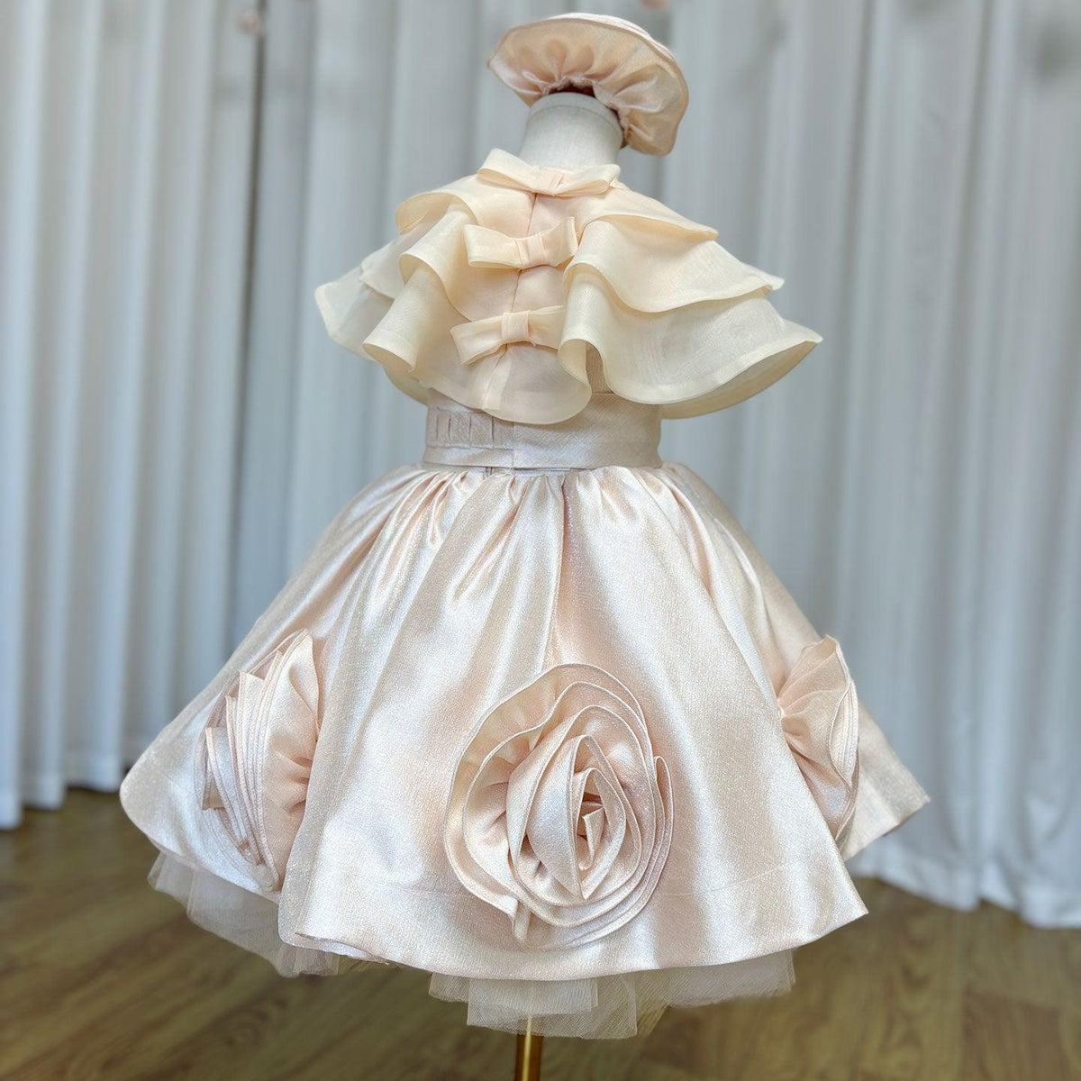 Jill Wish Elegant Beige Girl Dresses Handmade Flowers with Headgear J104
