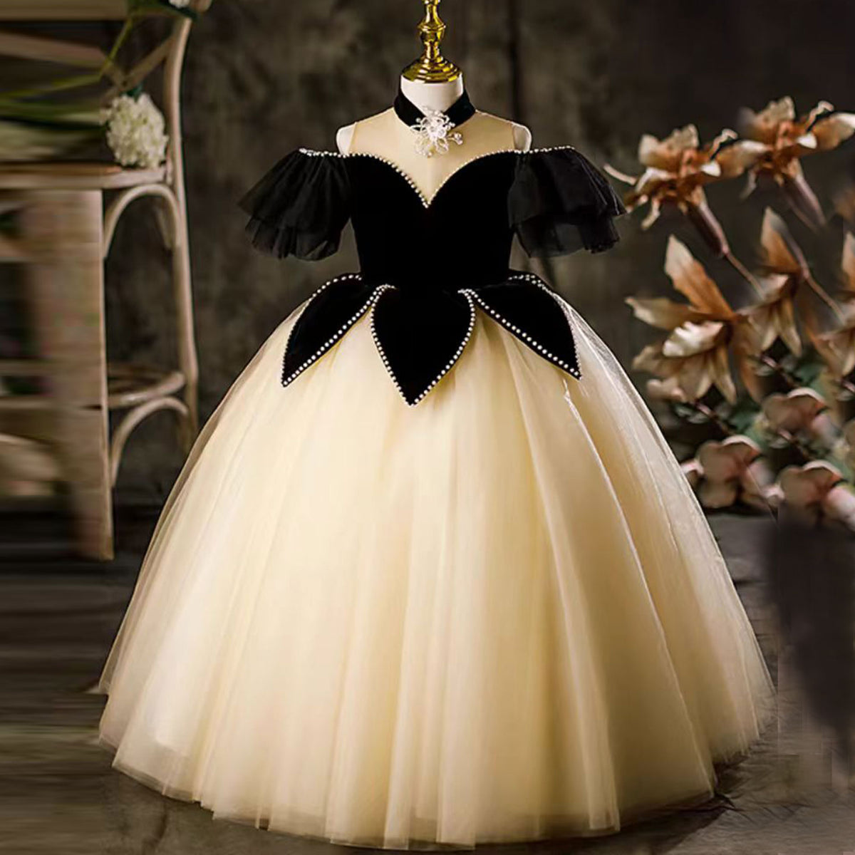 Jill Wish Elegant Black Off-Shoulder Princess Ball Gown Dress J115