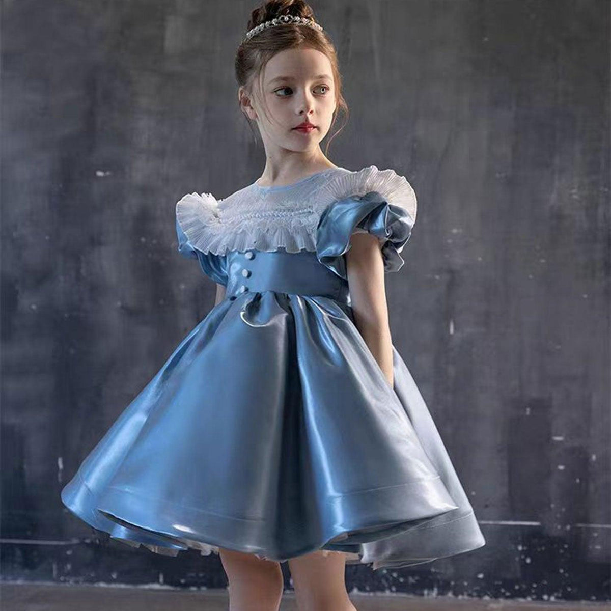 Jill Wish Elegant Blue Flower Girl Dress Arabic Princess Kids Dubai J090