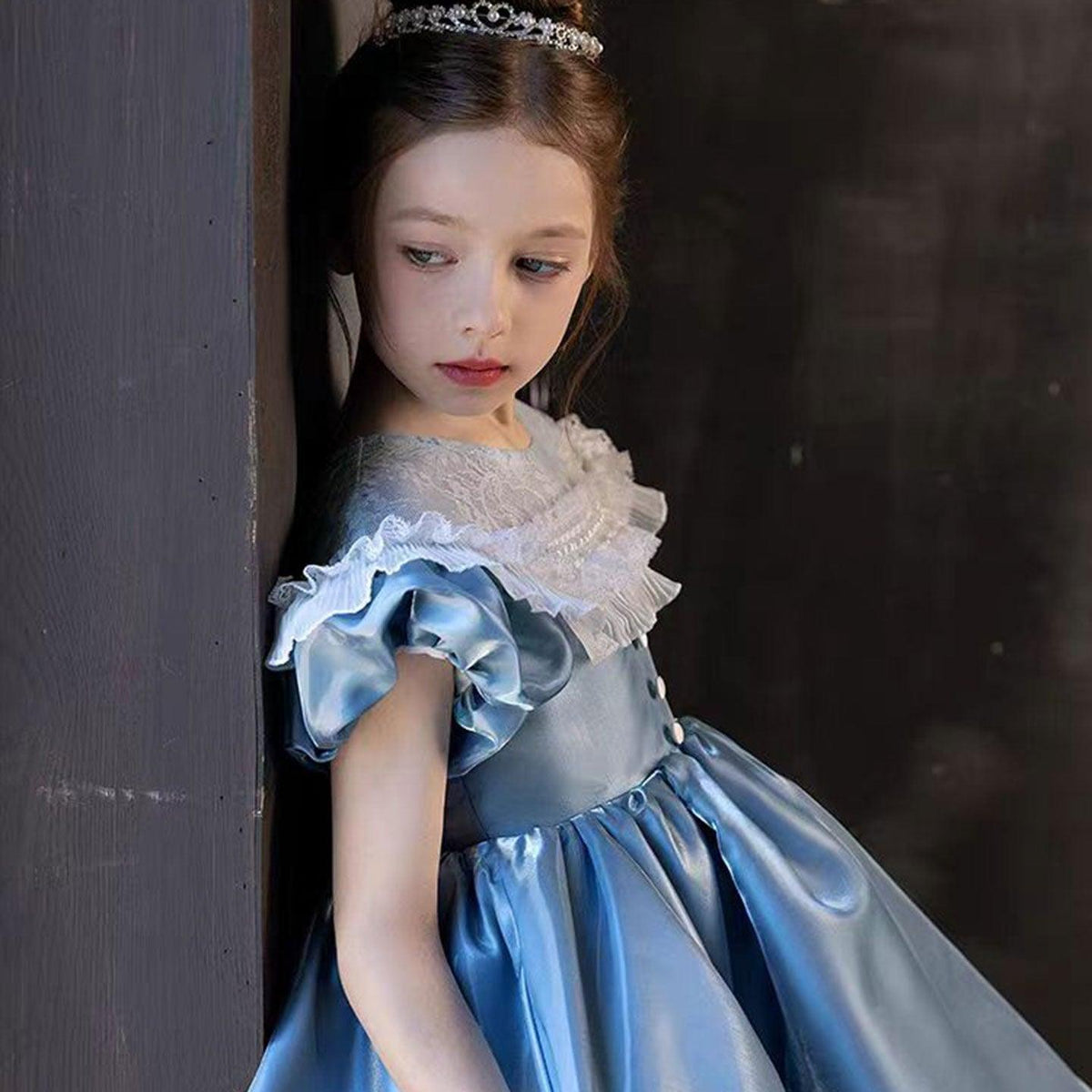 Jill Wish Elegant Blue Flower Girl Dress Arabic Princess Kids Dubai J090