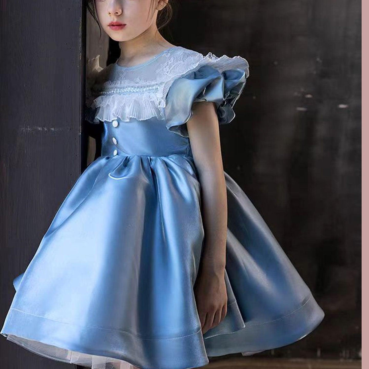 Jill Wish Elegant Blue Flower Girl Dress Arabic Princess Kids Dubai J090