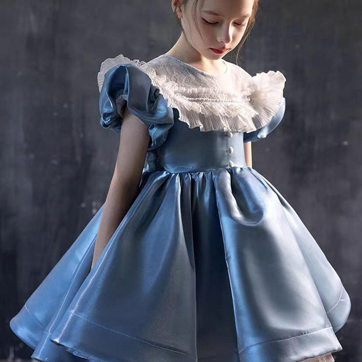 Jill Wish Elegant Blue Flower Girl Dress Arabic Princess Kids Dubai J090