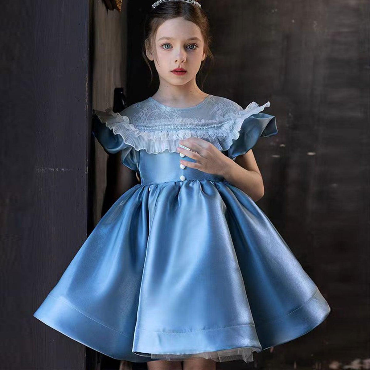 Jill Wish Elegant Blue Flower Girl Dress Arabic Princess Kids Dubai J090