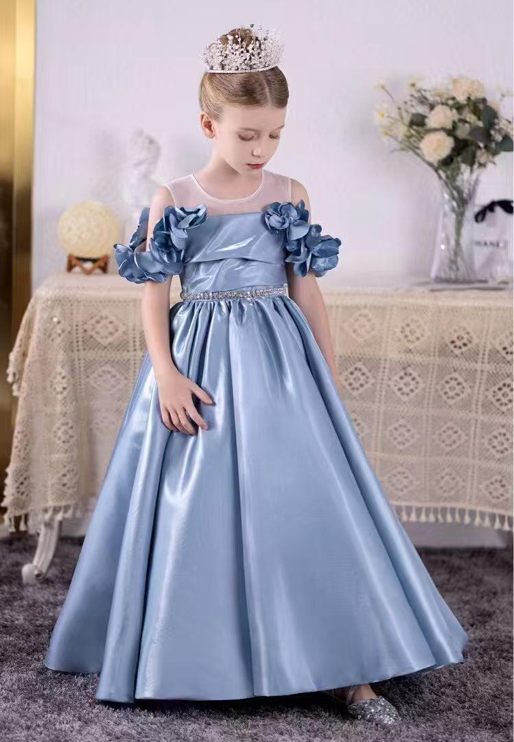 Jill Wish Elegant Blue Girl Dress Flowers for Kids Princess J118