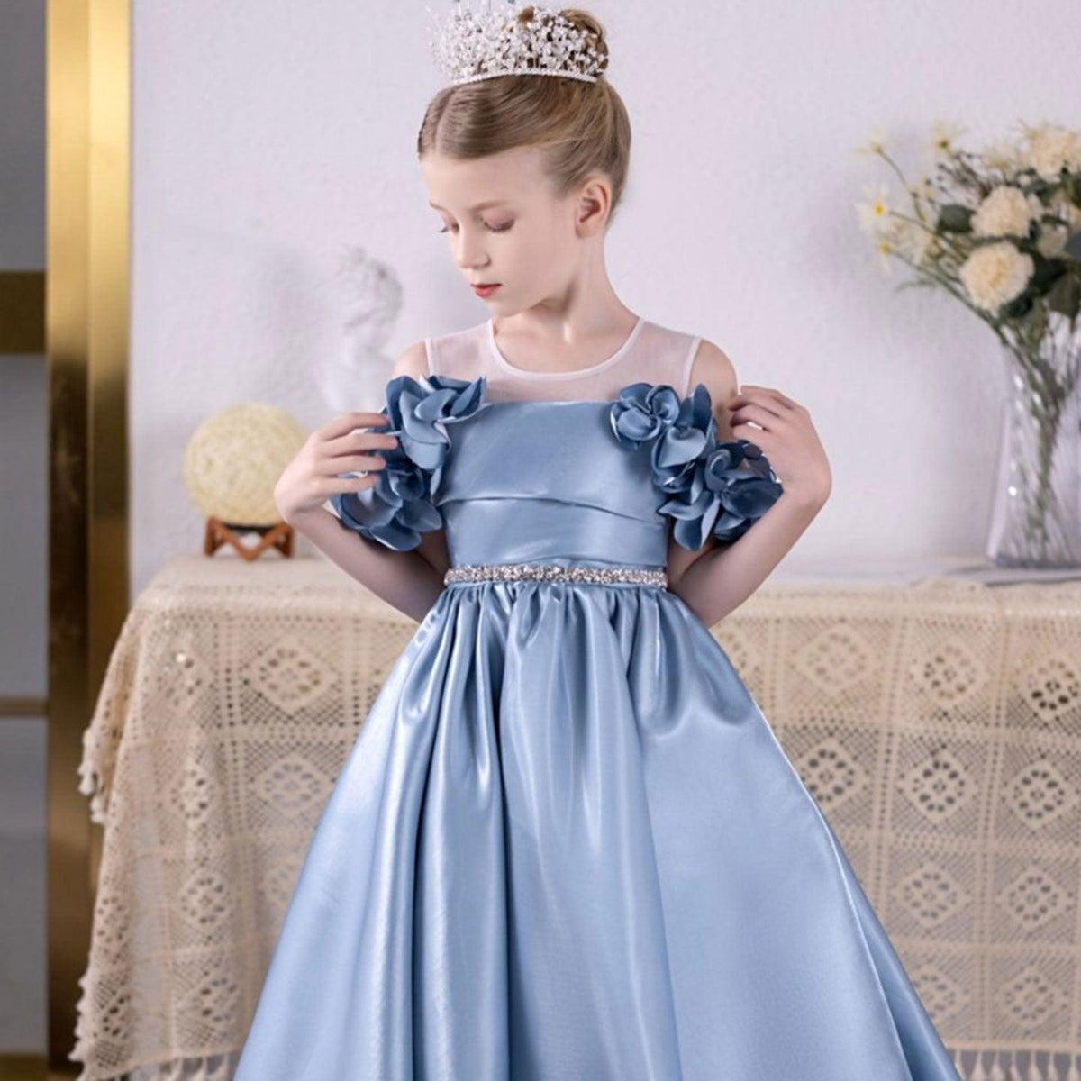 Jill Wish Elegant Blue Girl Dress Flowers for Kids Princess J118
