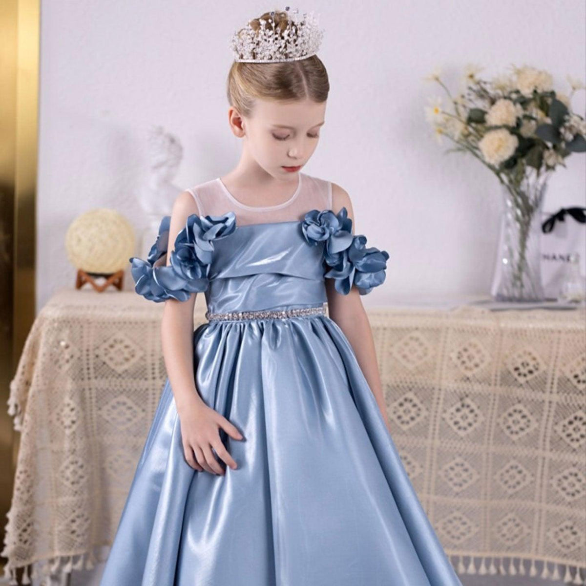 Jill Wish Elegant Blue Girl Dress Flowers for Kids Princess J118
