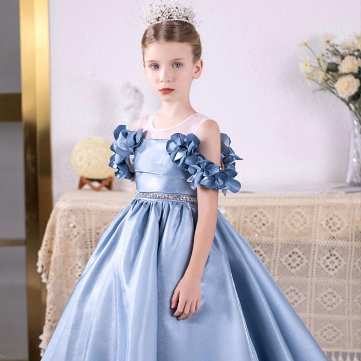 Jill Wish Elegant Blue Girl Dress Flowers for Kids Princess J118