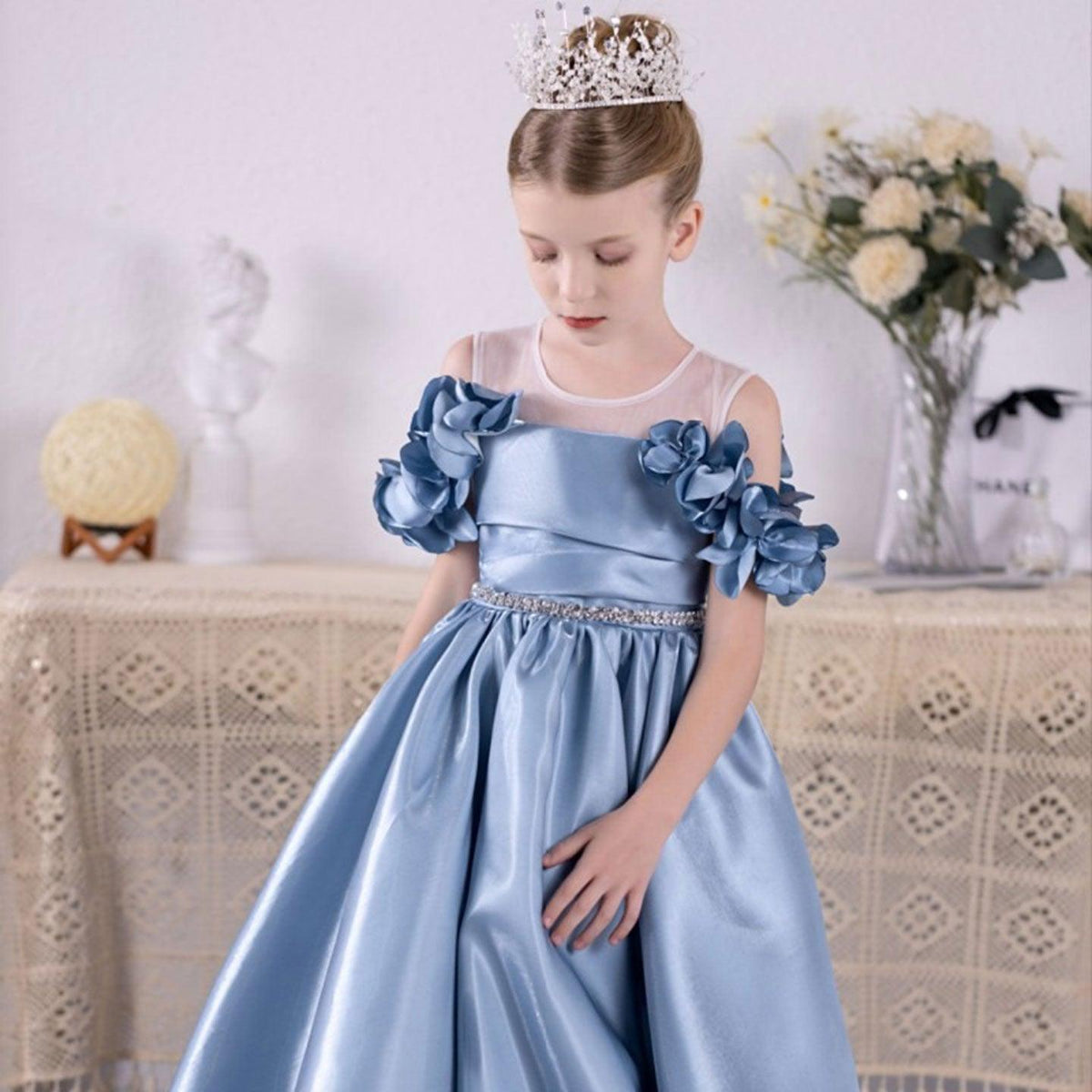 Jill Wish Elegant Blue Girl Dress Flowers for Kids Princess J118