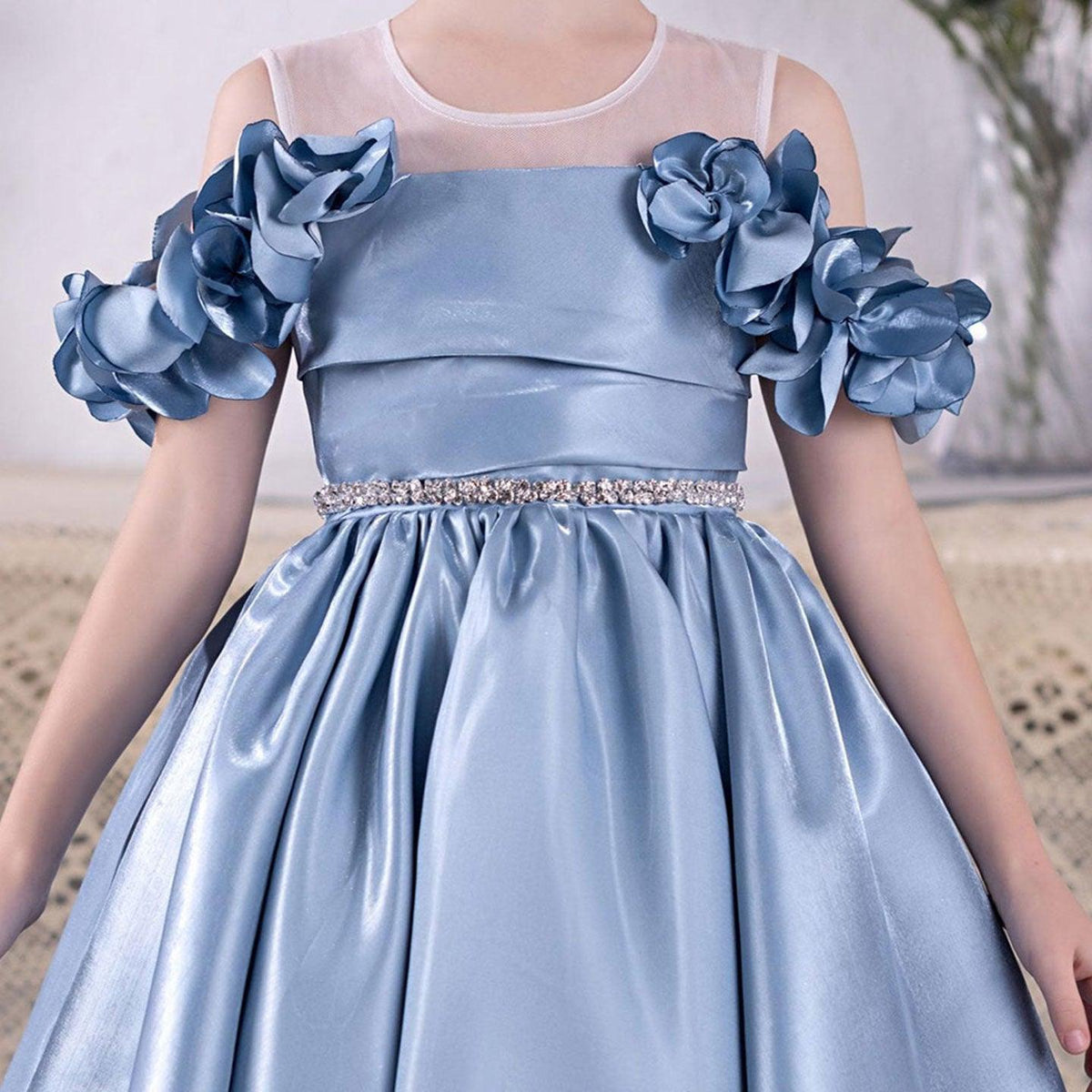 Jill Wish Elegant Blue Girl Dress Flowers for Kids Princess J118