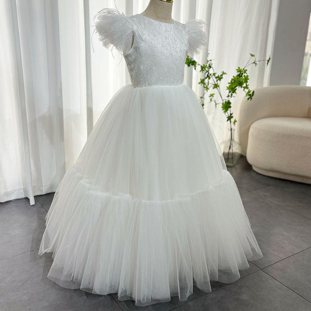 Jill Wish Elegant Champagne Girl Dress Feathers Princess Gown J169