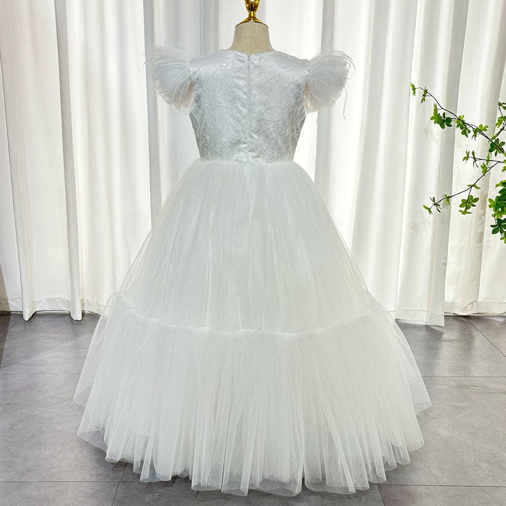 Jill Wish Elegant Champagne Girl Dress Feathers Princess Gown J169