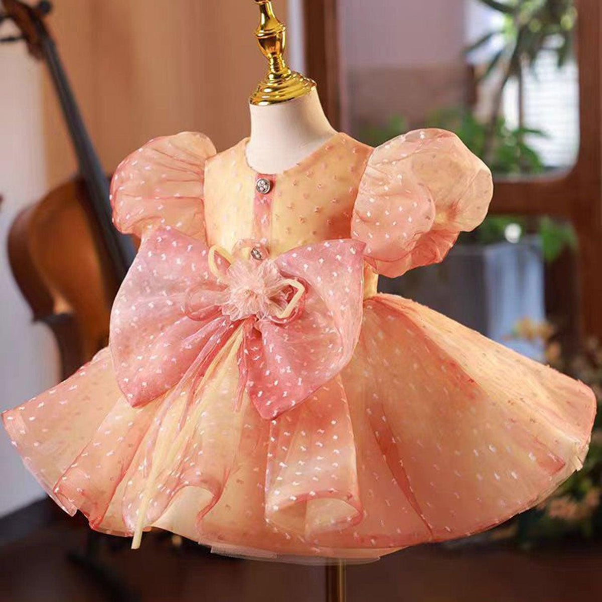 Jill Wish Elegant Coral Girl Dress Bow for Baby Kids Princess J103
