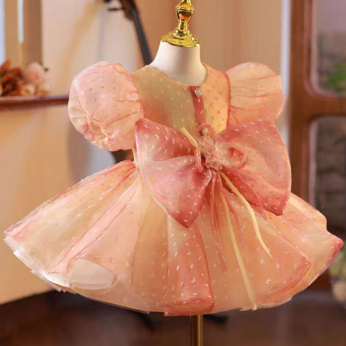 Jill Wish Elegant Coral Girl Dress Bow for Baby Kids Princess J103
