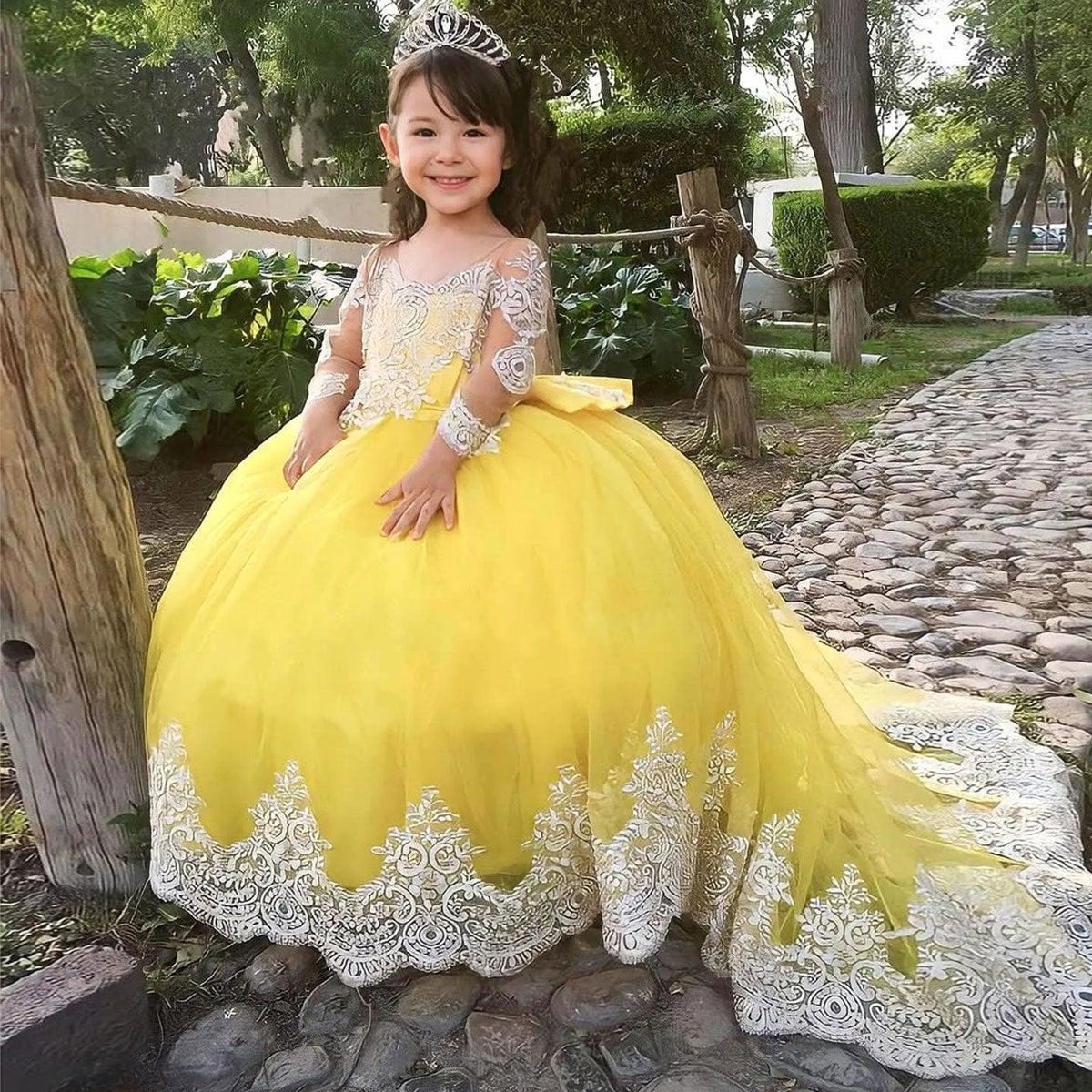 Jill Wish Elegant Dubai Girl Dress Long Sleeve Puffy Bow Arabic Princess J176