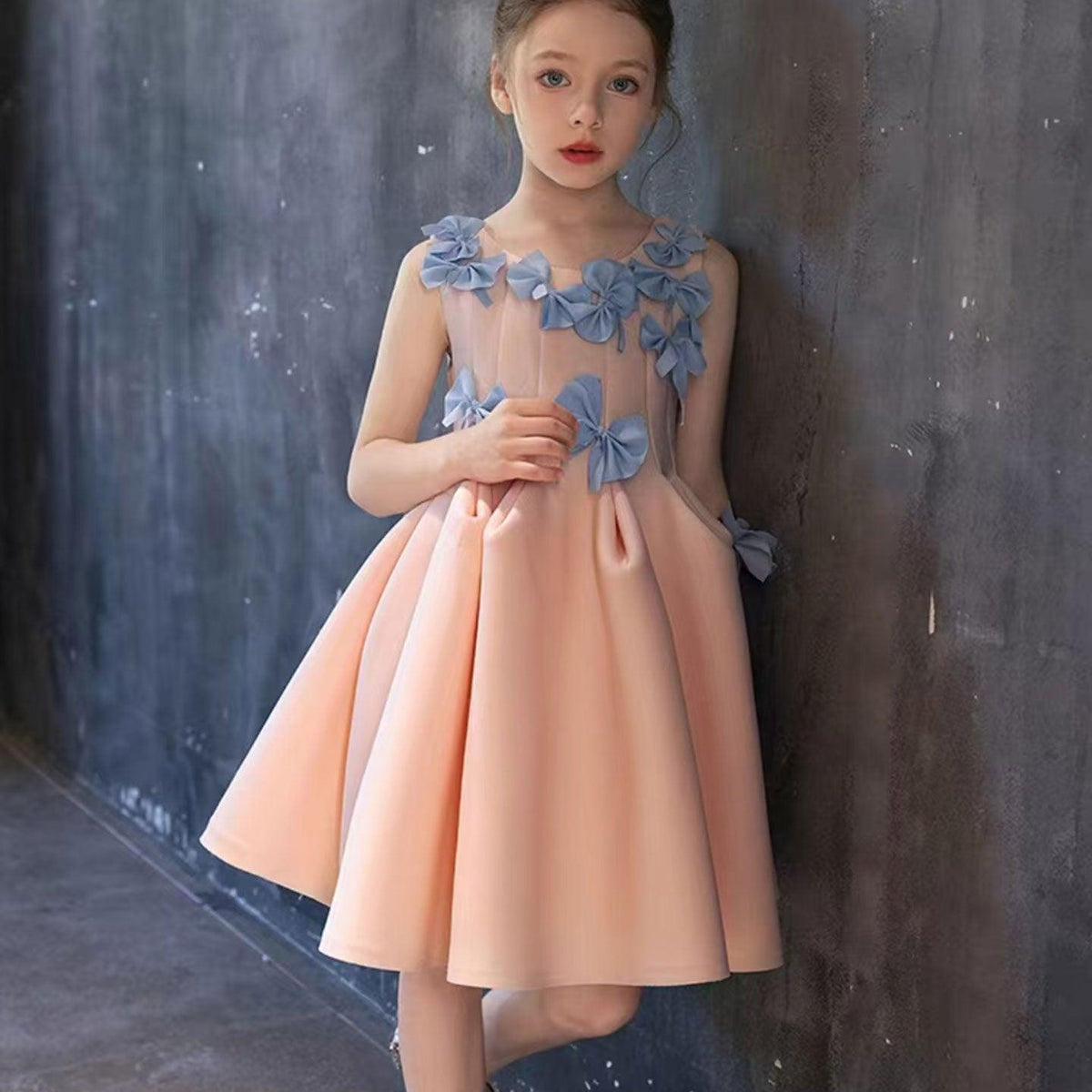 Jill Wish Elegant Dubai Pink Girl Dress with Bow Kids Sleeveless J370