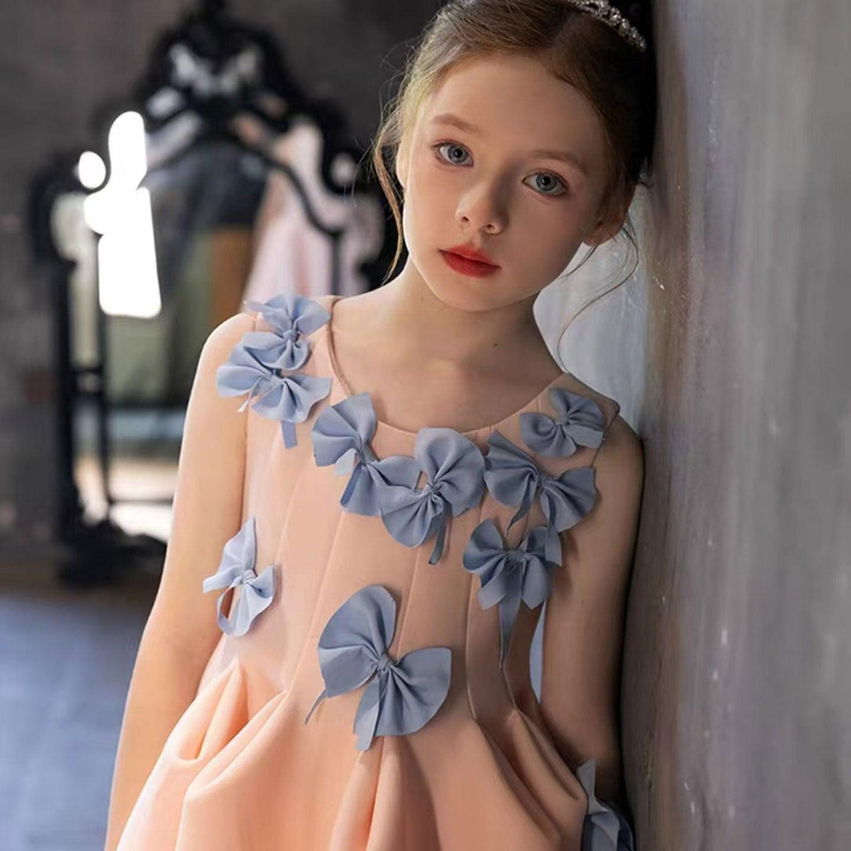 Jill Wish Elegant Dubai Pink Girl Dress with Bow Kids Sleeveless J370
