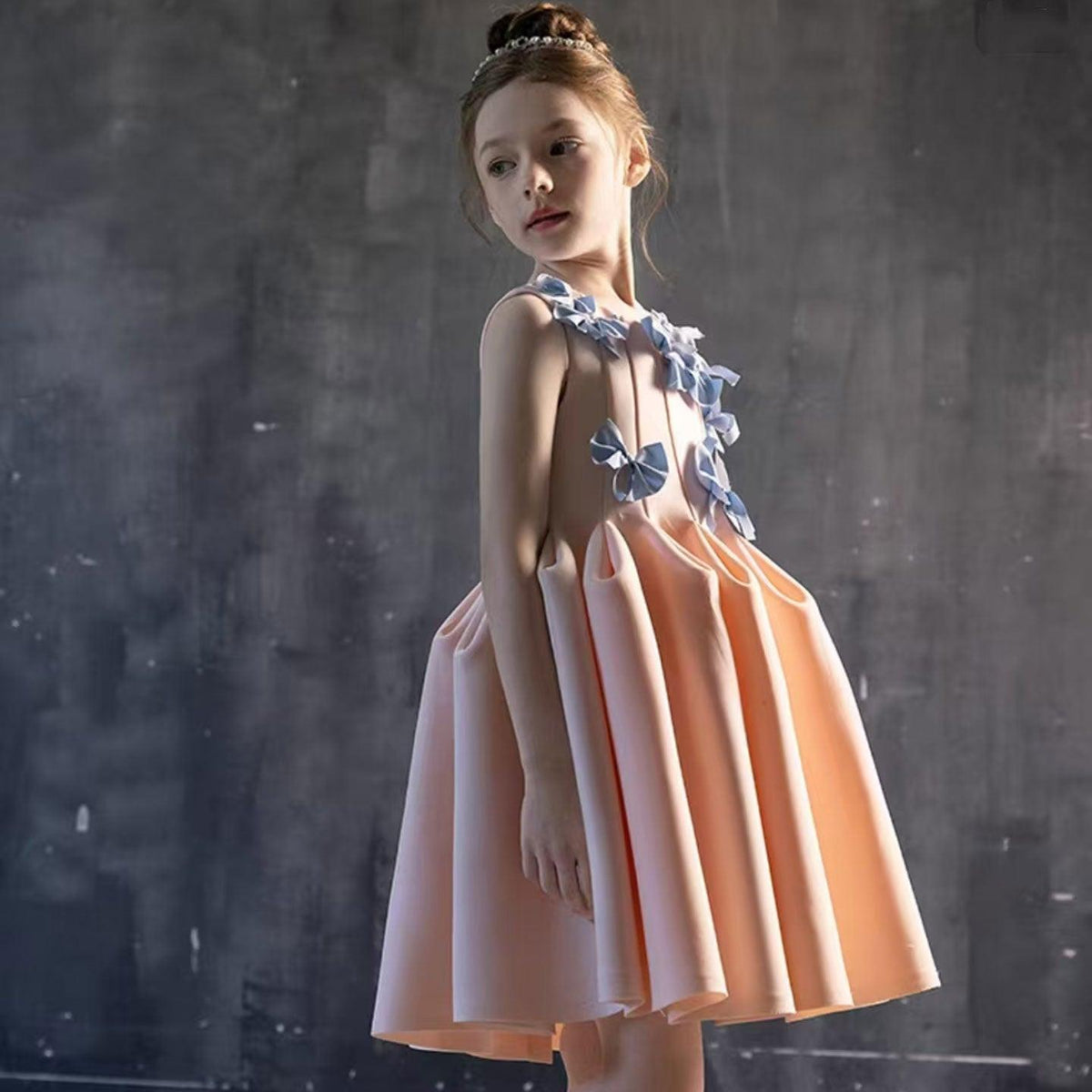 Jill Wish Elegant Dubai Pink Girl Dress with Bow Kids Sleeveless J370