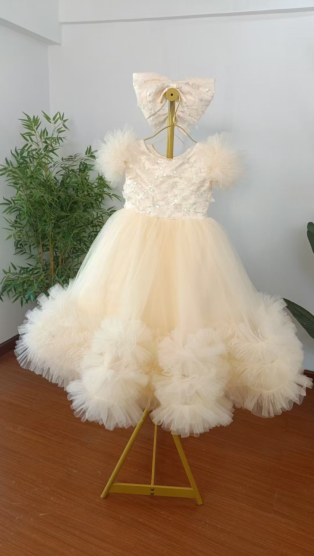 Jill Wish Elegant Flower Girl Dress Gold Kids Princess J069