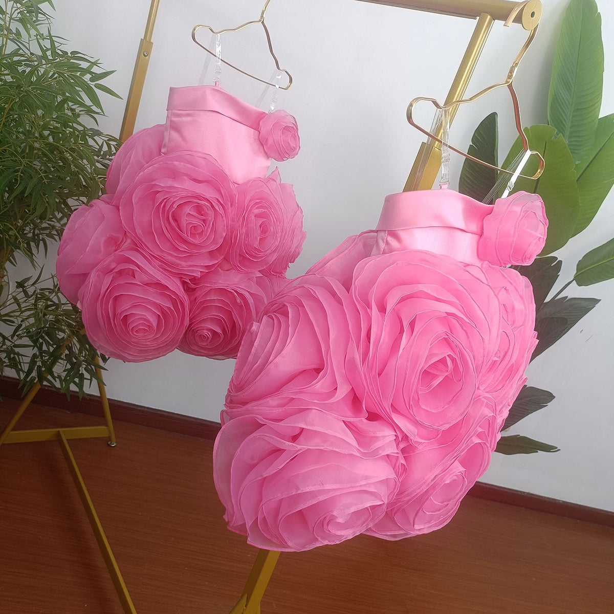 Jill Wish Elegant Fuchsia Girl Dress with Handmade Flowers White Birthday Gown J157