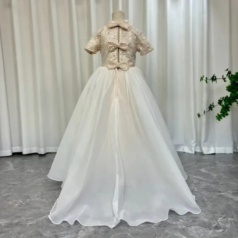 Jill Wish Elegant Ivory Dubai Girl Dress Beads Pearl Arabric Princess J053