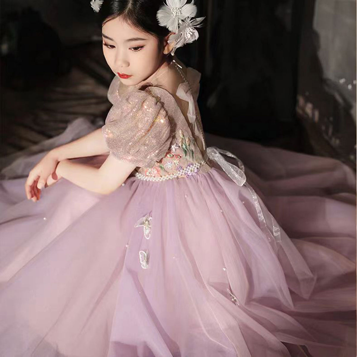 Jill Wish Elegant Lilac Crystal A-Line Birthday Pageant Girl Dress J338