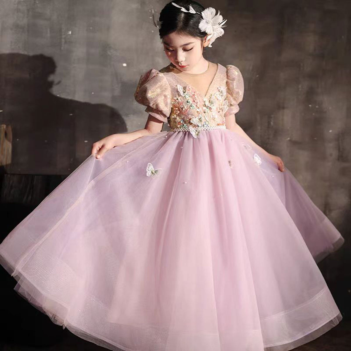 Jill Wish Elegant Lilac Crystal A-Line Birthday Pageant Girl Dress J338