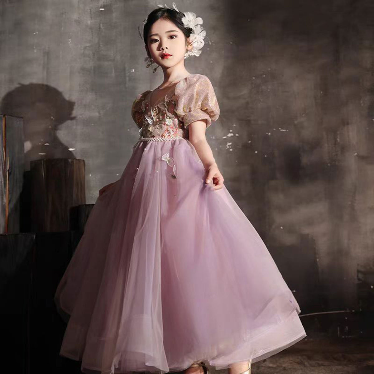 Jill Wish Elegant Lilac Crystal A-Line Birthday Pageant Girl Dress J338