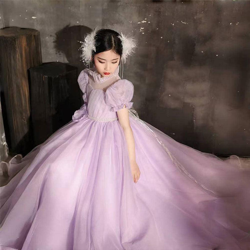 Jill Wish Elegant Lilac Dubai Girl Dress Handmade Flowers Kids Princess J262